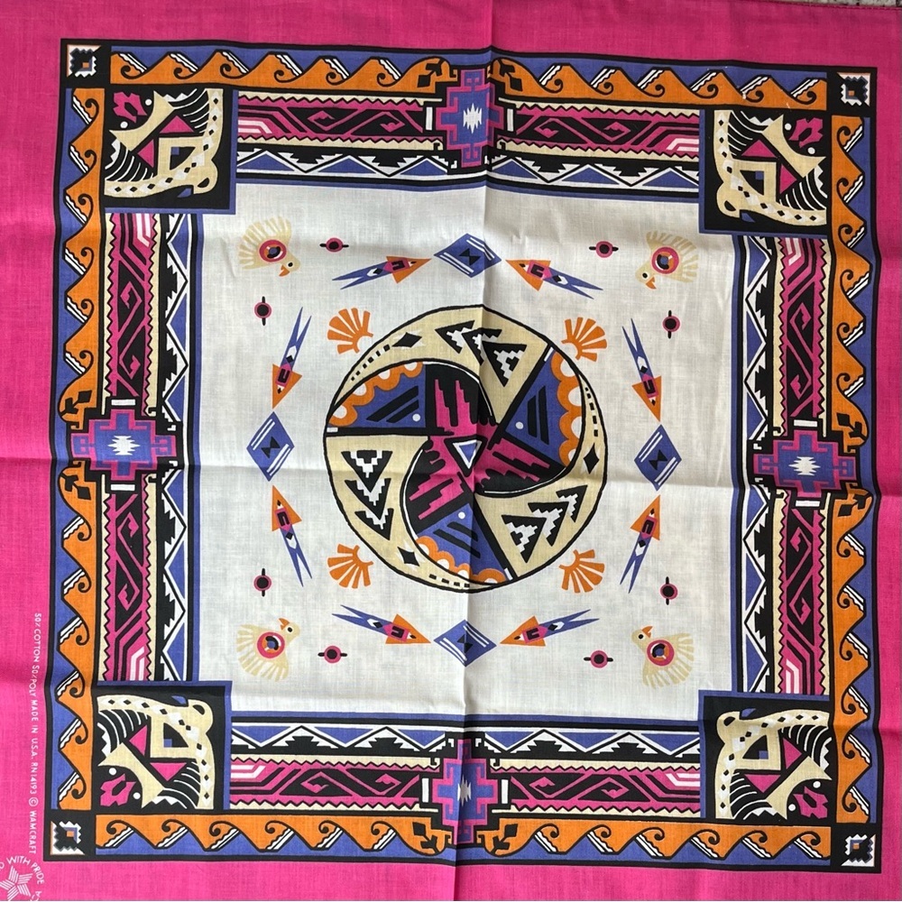 🩷🤍 Vintage Wamcraft Cotton Bandana (1 of 2) - Picture 3 of 3